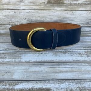 Coach Navy Blue Belt with Gold Buckle